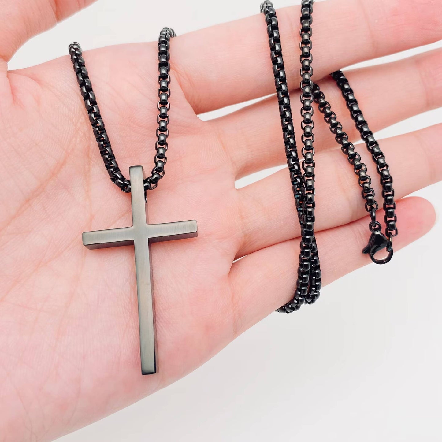 Glossy Cross Stainless Steel Pendant Necklace - Black