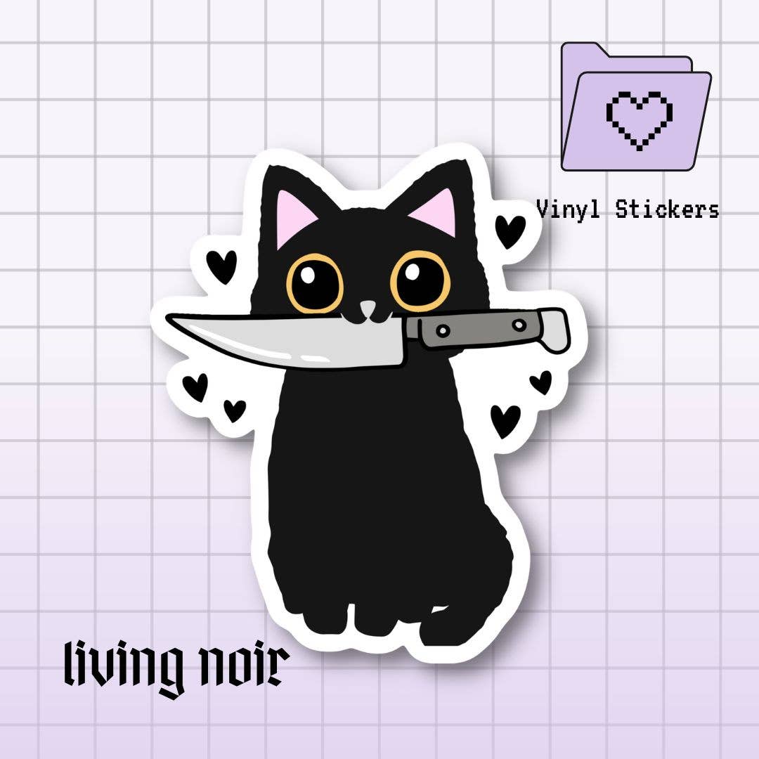 Black Cat With Knife Sticker
