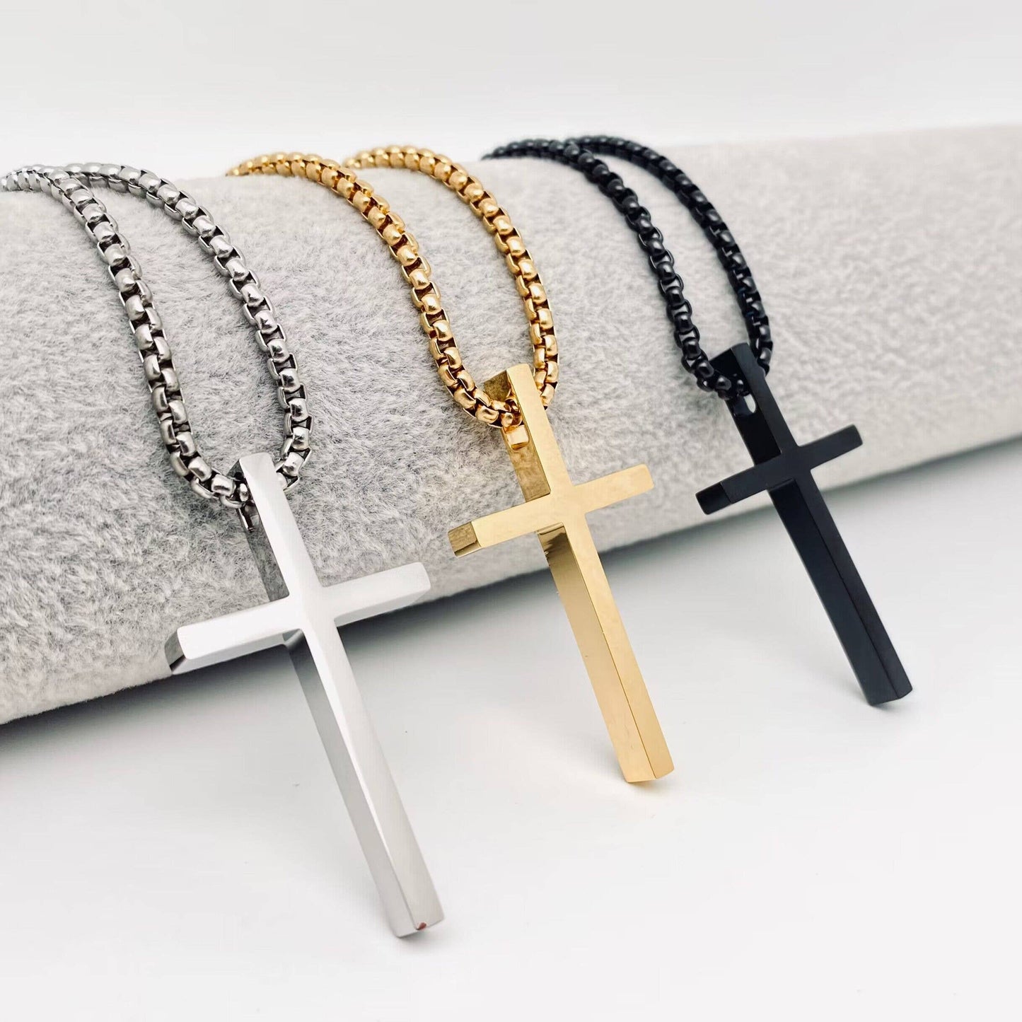Glossy Cross Stainless Steel Pendant Necklace - Black