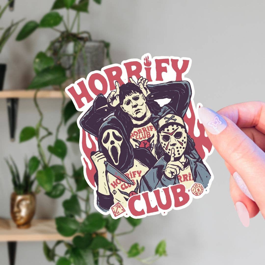 Horrify Club with Jason, Ghostface, and Michael Myers Sticker