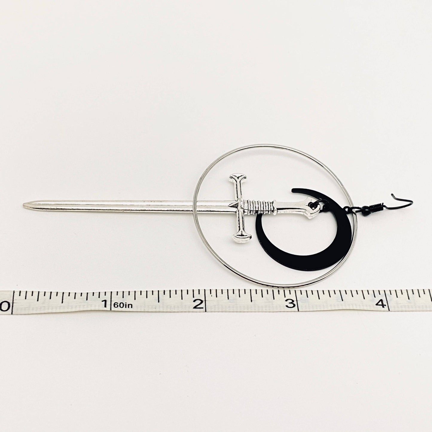 Gothic Big Circle Black Moon Long Sword Earrings