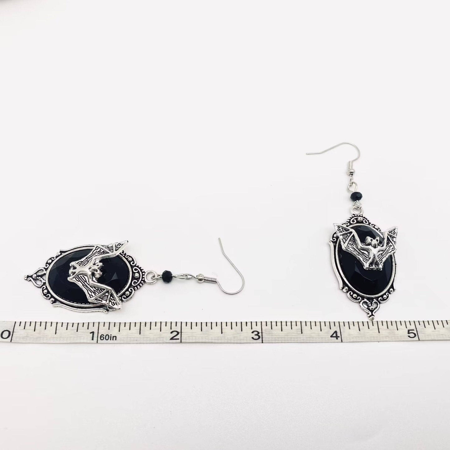 Gothic Bat Pendant Earrings - Black