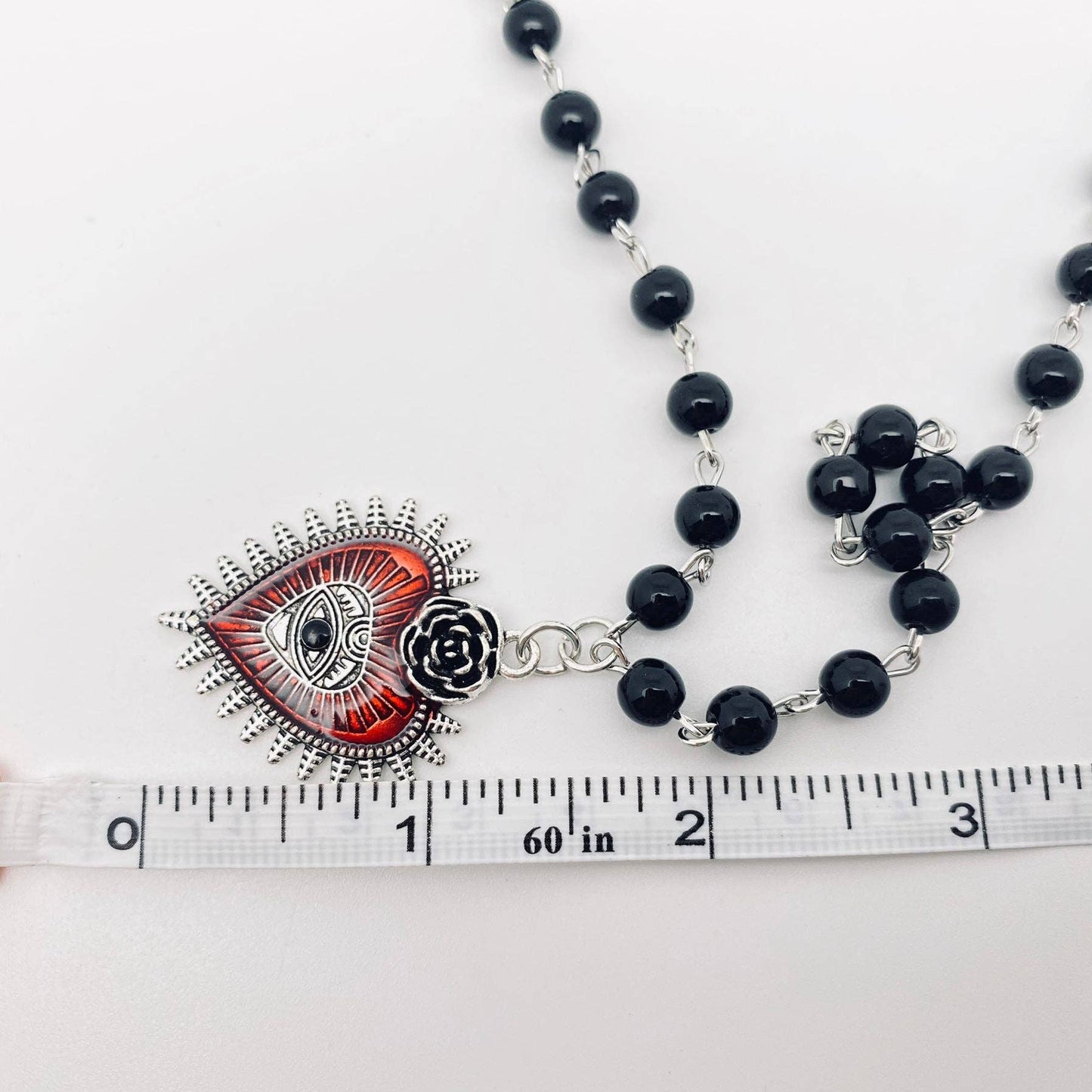 Gothic Red Devil's Eye Pendant Beaded Chain Necklace