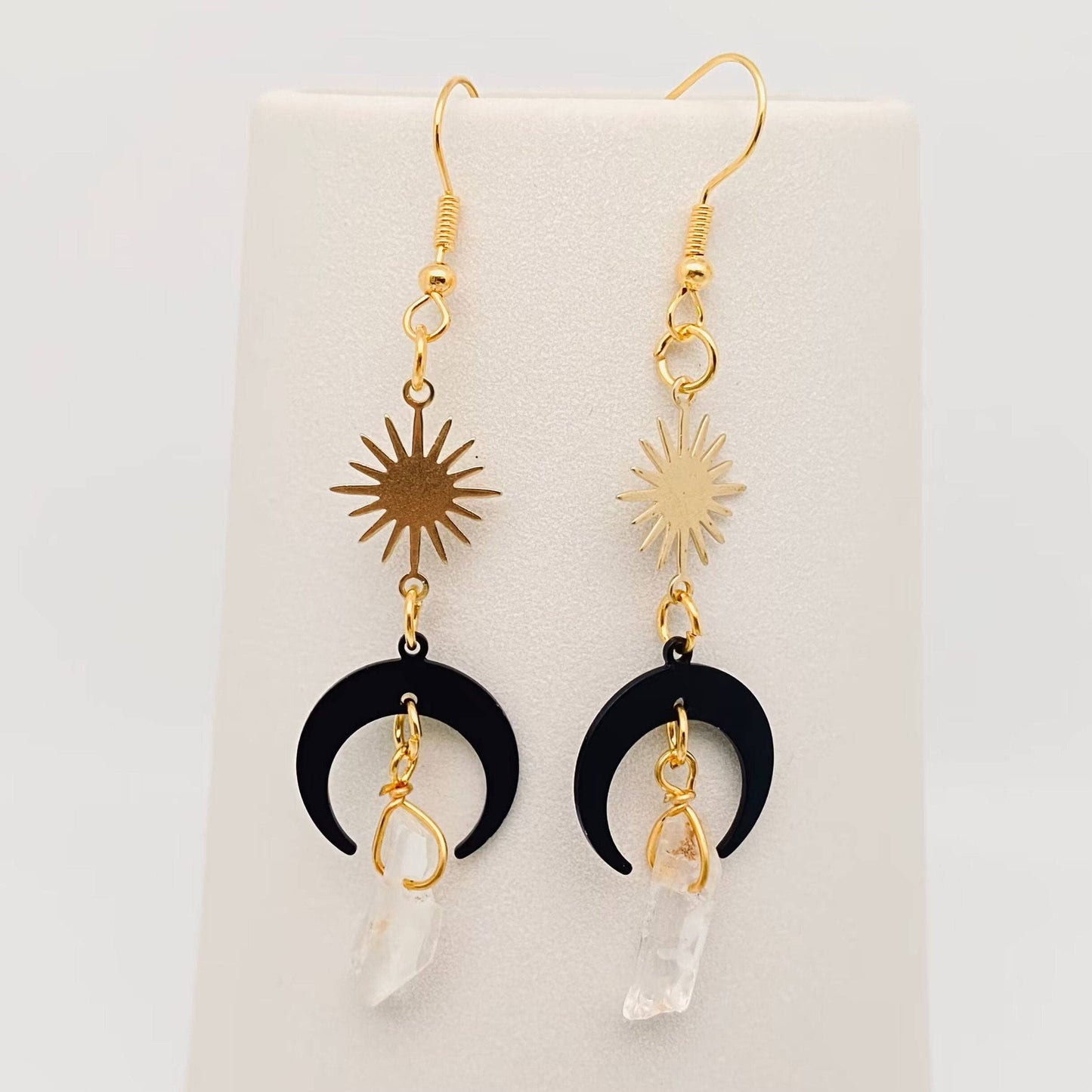 Bohemian Style Black Moon Earrings Crystal Charm