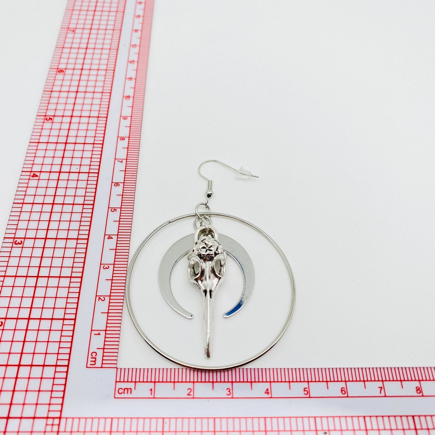 Moon and Skull Pendant Gothic Earrings - Silver